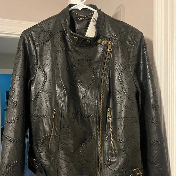 NWT LAUREN (Ralph Lauren) Moto leather tooled jacket. Stunning!!!!